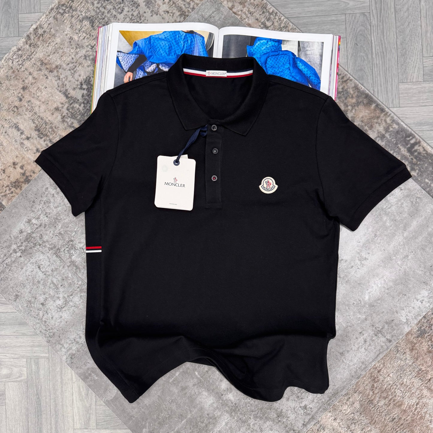 MNCLR STRIPE POLO - BLACK