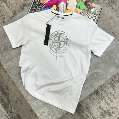 STONE ISLAND - FADED LOGO T-SHIRT - WHITE