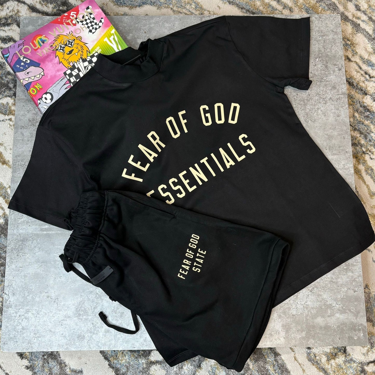 (PRE ORDER) ESSENTIALS FOG SET BLACK -  TOP & SHORTS