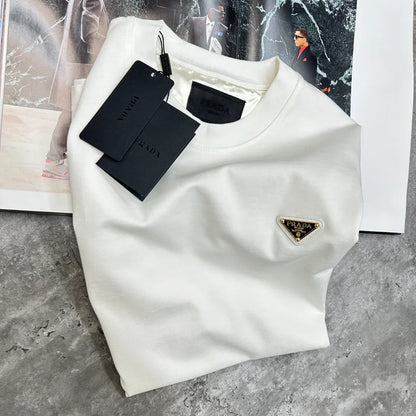 PRADA METAL BADGE T SHIRT - WHITE