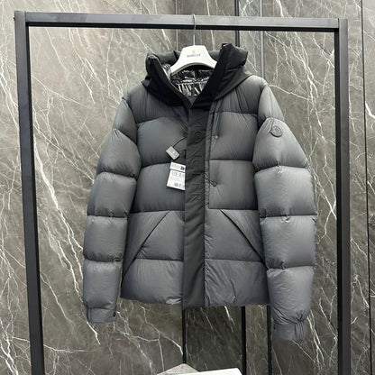 (PRE ORDER) MNCLR BLACK BADGE PUFFER COAT - GREY, BLACK & BLUE