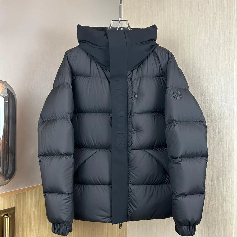 (PRE ORDER) MNCLR BLACK BADGE PUFFER COAT - GREY, BLACK & BLUE