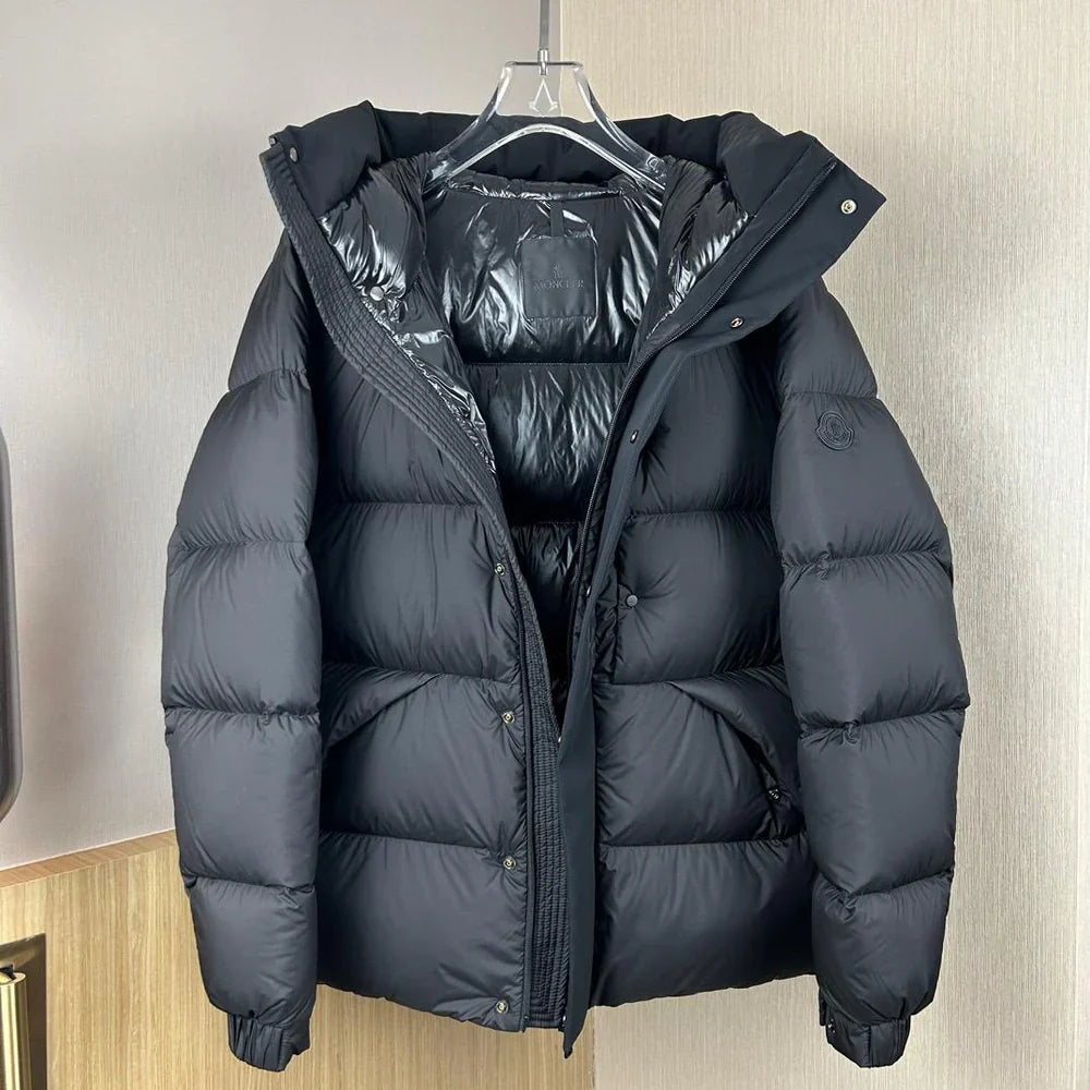 (PRE ORDER) MNCLR BLACK BADGE PUFFER COAT - GREY, BLACK & BLUE