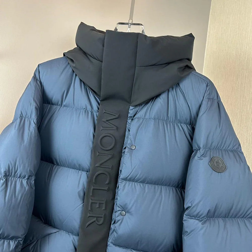 (PRE ORDER) MNCLR BLACK BADGE PUFFER COAT - GREY, BLACK & BLUE