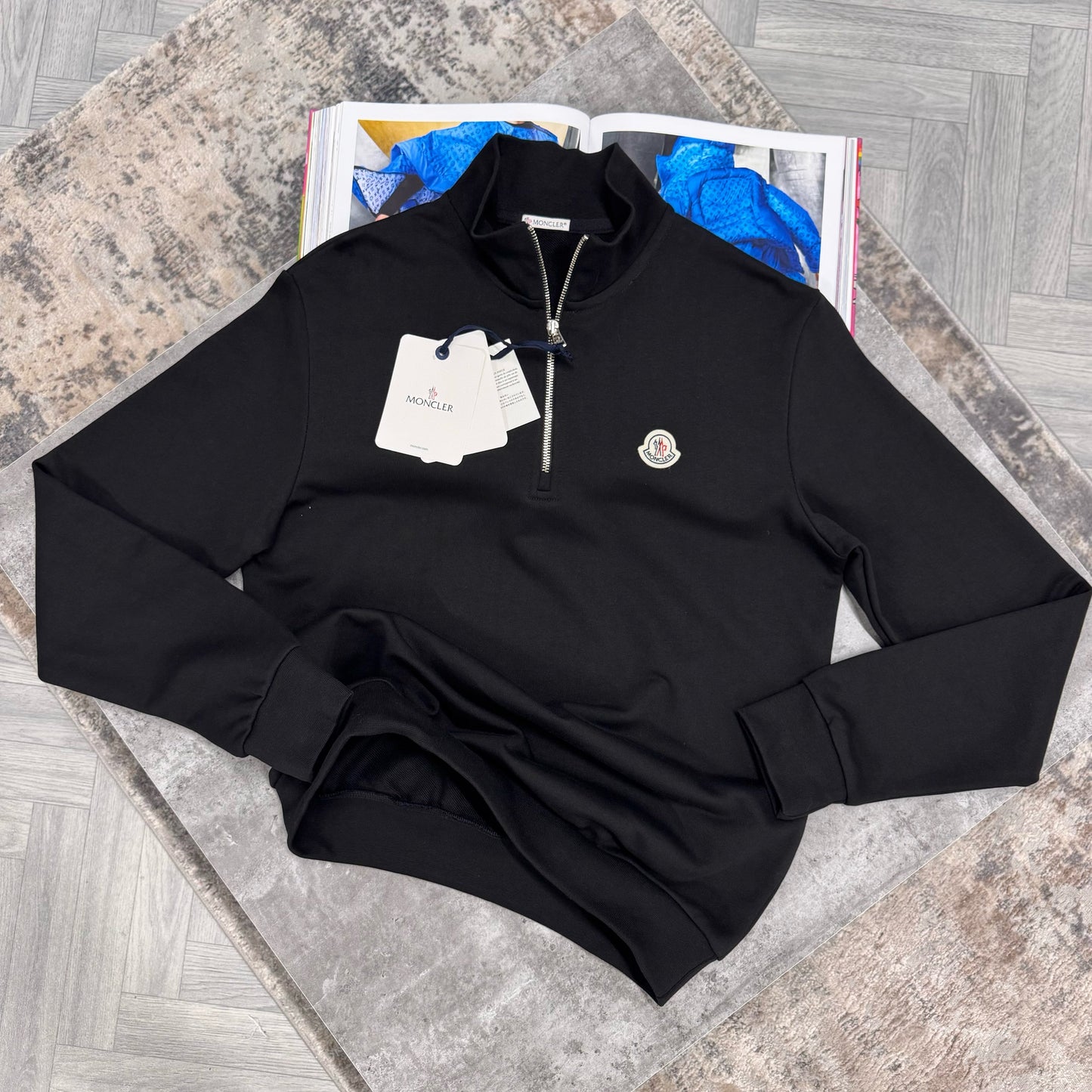 MNCLR LOGO HALF ZIP JUMPER - BLACK